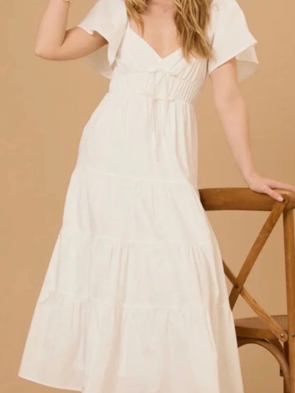 Altar'd State White Flutter Sleeve Maxi Dress
